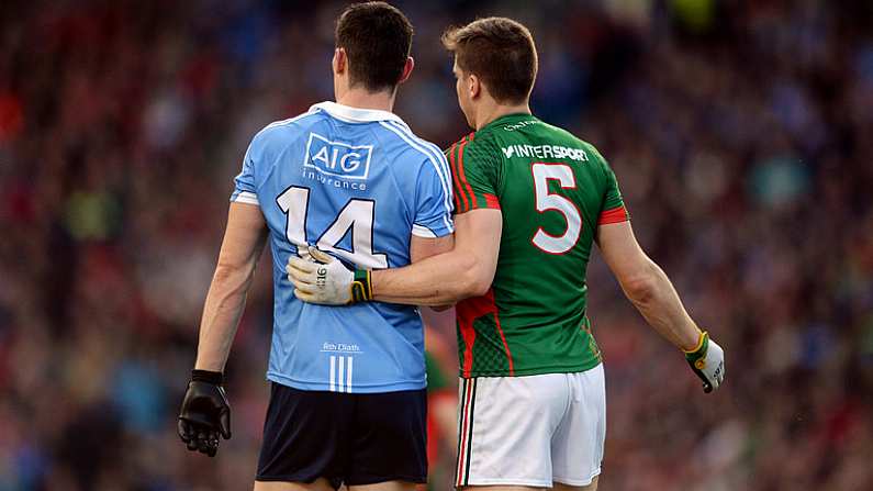 1 October 2016; Diarmuid Connolly of Dublin and Lee Keegan of Mayo during the GAA Football All-Ireland Senior Championship Final Replay match between Dublin and Mayo at Croke Park in Dublin. Photo by Piaras O Midheach/Sportsfile