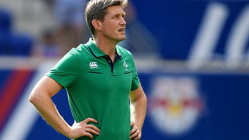 10 June 2017; Ireland coach Ronan O'Gara ahead of the international match between Ireland and USA at the Red Bull Arena in Harrison, New Jersey, USA. Photo by Ramsey Cardy/Sportsfile