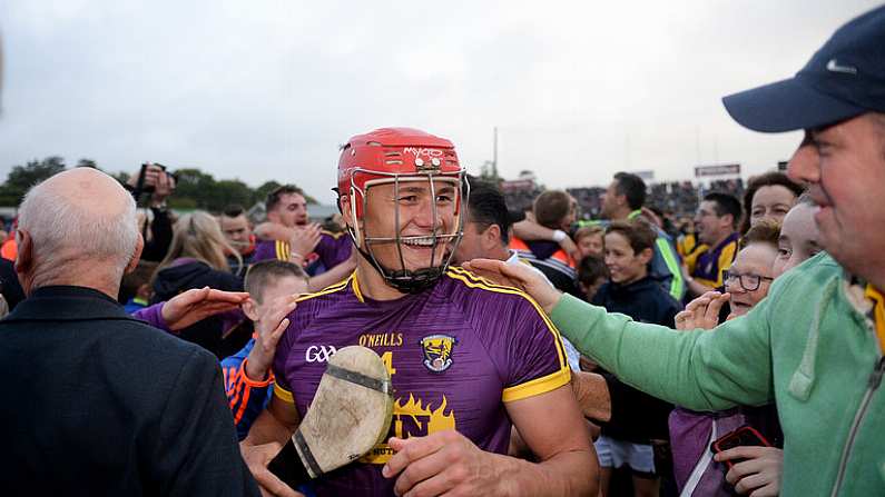 10 June 2017; Lee Chin of Wexford celebrates at the end of the Leinster GAA Hurling Senior Championship Semi-Final match between Wexford and Kilkenny at Wexford Park in Wexford. Photo by Daire Brennan/Sportsfile