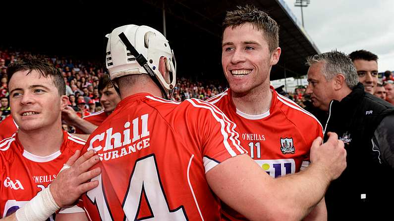 9 July 2017; Conor Lehane, right, and Patrick Horgan of Cork celebrate after the Munster GAA Hurling Senior Championship Final match between Clare and Cork at Semple Stadium in Thurles, Co Tipperary. Photo by Piaras O Midheach/Sportsfile