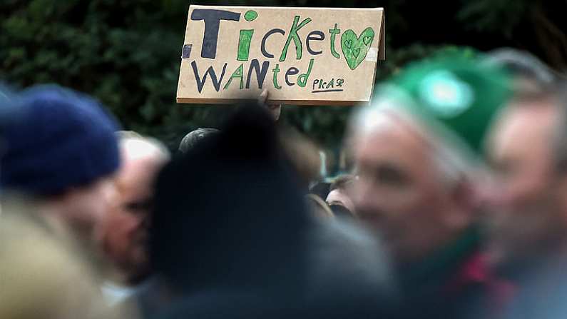 19 November 2016; A supporter tries to obtain a ticket ahead of the Autumn International match between Ireland and New Zealand at the Aviva Stadium in Dublin. Photo by Stephen McCarthy/Sportsfile