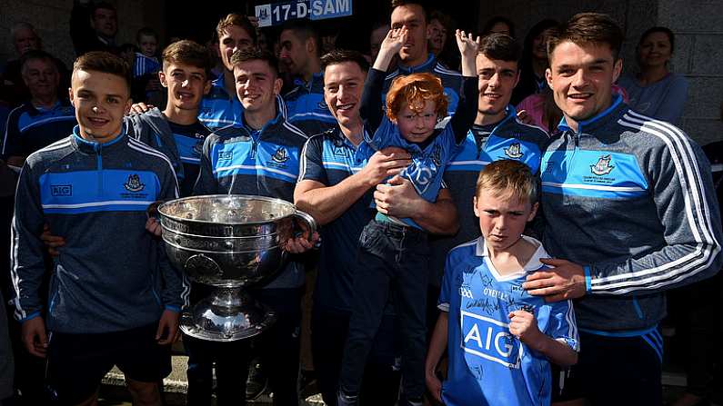 Pictures: 3-In-A-Row Dubs Bring Sam To Visit Patients At Crumlin & Temple St. Children's Hospitals