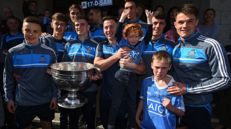 Pictures: 3-In-A-Row Dubs Bring Sam To Visit Patients At Crumlin & Temple St. Children's Hospitals