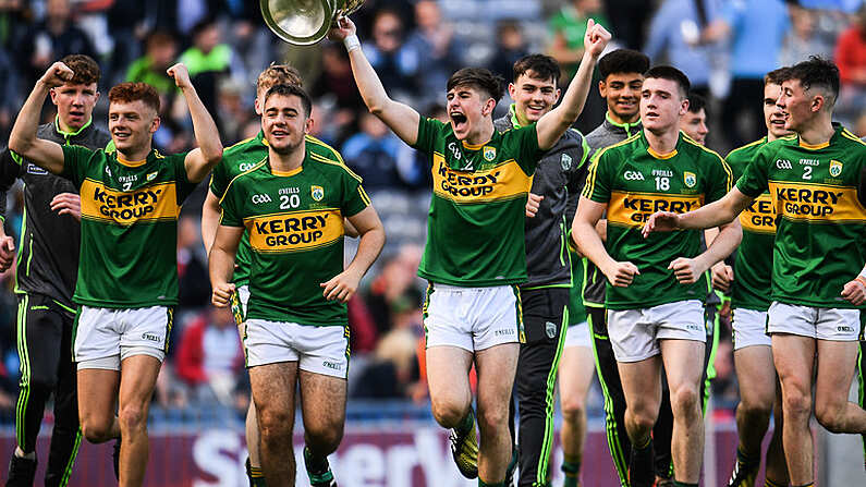 17 September 2017; Donal OSullivan of Kerry celebrates with the Tom Markham cup after the Electric Ireland GAA Football All-Ireland Minor Championship Final match between Kerry and Derry at Croke Park in Dublin. Photo by Eoin Noonan/Sportsfile