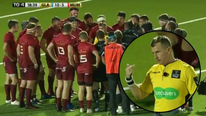 Watch: Nigel Owens Calls All 30 Players In For A Talking To During Glasgow Vs Munster