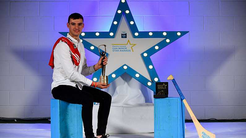 7 October 2017; Electric Ireland presents Cork's Brian Turnbull with the 2017 Electric Ireland Hurler of the Year award as voted for by a panel of GAA legends which includes Oisin McConville, Andy McEntee, Donal Og Cusack and Mattie Kenny. Sponsor to the GAA Minor Championships, Electric Ireland today honoured 15 minor players from, football and 15 players from hurling at the inaugural annual Electric Ireland Minor Star Awards in Croke Park. #GAAThisIsMajor Photo by Sam Barnes/Sportsfile