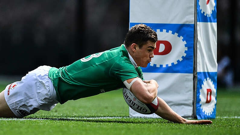 24 June 2017; Garry Ringrose of Ireland scores his side's first try during the international rugby match between Japan and Ireland in the Ajinomoto Stadium in Tokyo, Japan. Photo by Brendan Moran/Sportsfile