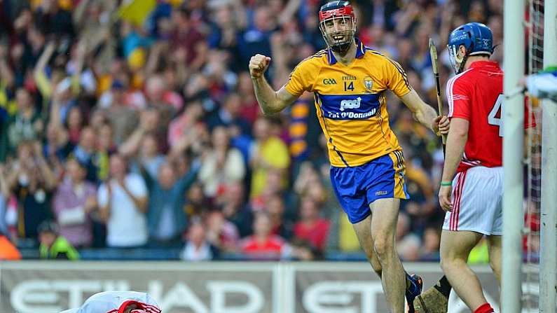 28 September 2013; Clare's Darach Honan celebrates after scoring his side's fifth goal. GAA Hurling All-Ireland Senior Championship Final Replay, Cork v Clare, Croke Park, Dublin. Picture credit: Barry Cregg / SPORTSFILE