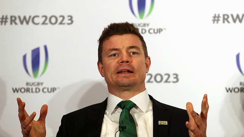 25 September 2017; Brian O'Driscoll during the Rugby World Cup 2023 Bid Presentations at he Royal Garden Hotel in London, England. Photo by Christopher Lee / World Rugby via Sportsfile