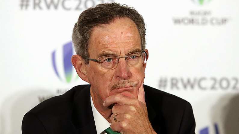 25 September 2017; Ireland 2023 Oversight Board member Dick Spring during the Rugby World Cup 2023 Bid Presentations at he Royal Garden Hotel in London, England. Photo by Christopher Lee / World Rugby via Sportsfile