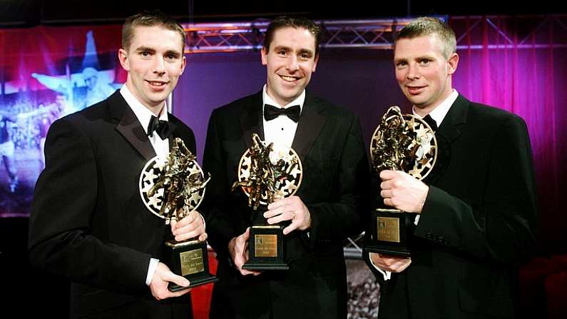 19 October 2007; Kerry Vodafone GAA Football All-Stars, from left, Marc O SE, Darragh O Se and Tomas O Se with their awards during the 2007 Vodafone GAA All-Star Awards. Citywest Hotel, Conference, Leisure & Golf Resort, Saggart, Co. Dublin. Picture credit: Brendan Moran / SPORTSFILE