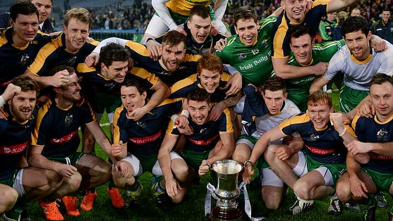 21 November 2015; The Ireland squad celebrate after the game. EirGrid International Rules Test 2015, Ireland v Australia. Croke Park, Dublin. Picture credit: Piaras O Midheach / SPORTSFILE