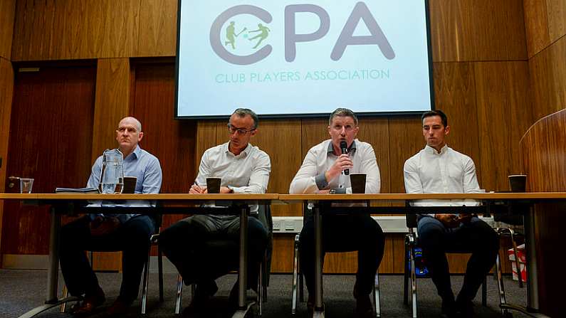 25 July 2017; In attendance are CPA executive members, from left, Michael Higgins, National Registration Coordinator, Anthony Moyles, Treasurer, Micheal Briody, Chairman, and Aaron Kernan, Grassroots Coordinator, during a Club Players Association Press Conference as the CPA unveil a national fixture plan and call out for the GAA to set April aside for club activity only. Campus Conference Centre, National Sports Campus, Abbotstown, in Dublin. Photo by Piaras O Midheach/Sportsfile