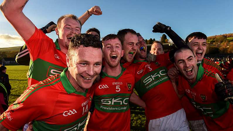 12 November 2017; Rathnew players celebrate after the AIB Leinster GAA Football Senior Club Championship Quarter-Final match between Rathnew and St Vincent's at Joule Park in Aughrim, Wicklow. Photo by Matt Browne/Sportsfile