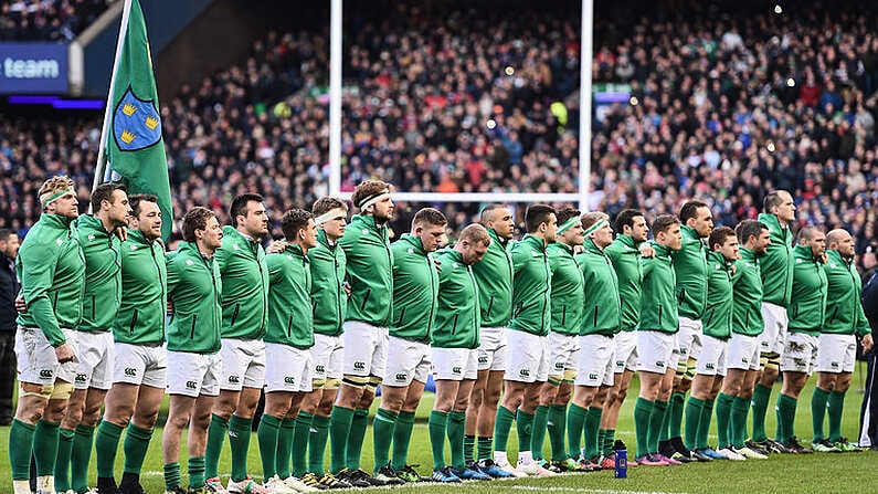 4 February 2017; The Ireland team line up for the national anthem prior to the RBS Six Nations Rugby Championship match between Scotland and Ireland at BT Murrayfield Stadium in Edinburgh, Scotland. Photo by Brendan Moran/Sportsfile