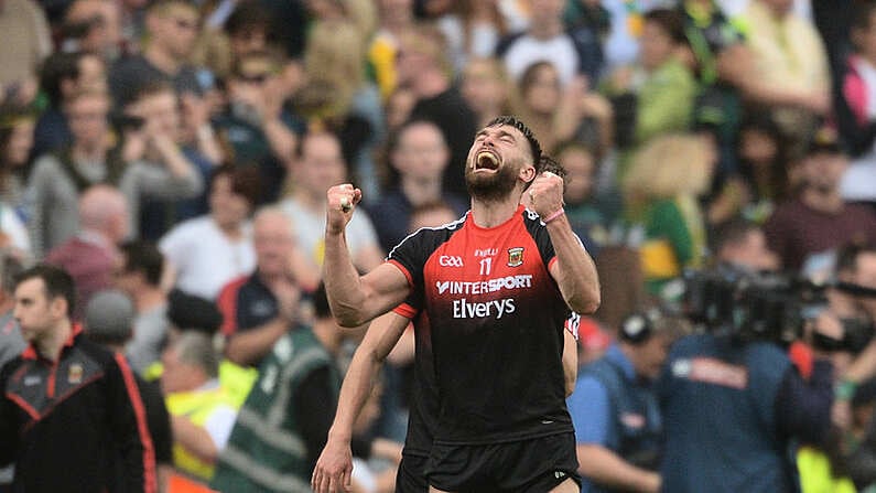 26 August 2017; Aidan O'Shea of Mayo celebrates after the GAA Football All-Ireland Senior Championship Semi-Final Replay match between Kerry and Mayo at Croke Park in Dublin. Photo by Piaras O Midheach/Sportsfile