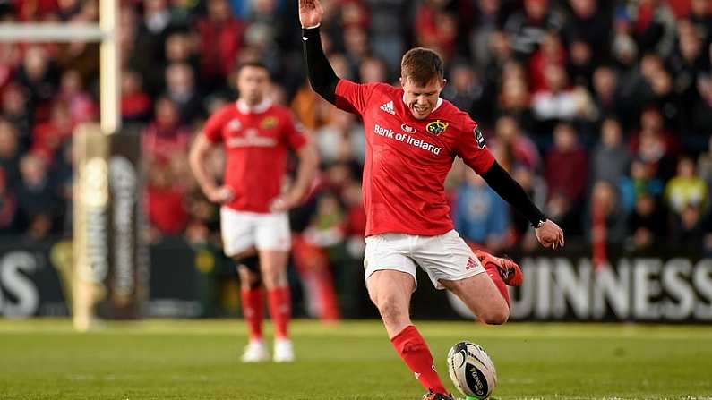 29 April 2016; Johnny Holland, Munster, kicks a penalty. Guinness PRO12 Round 21, Munster v Edinburgh. Irish Independent Park, Cork. Picture credit: Diarmuid Greene / SPORTSFILE