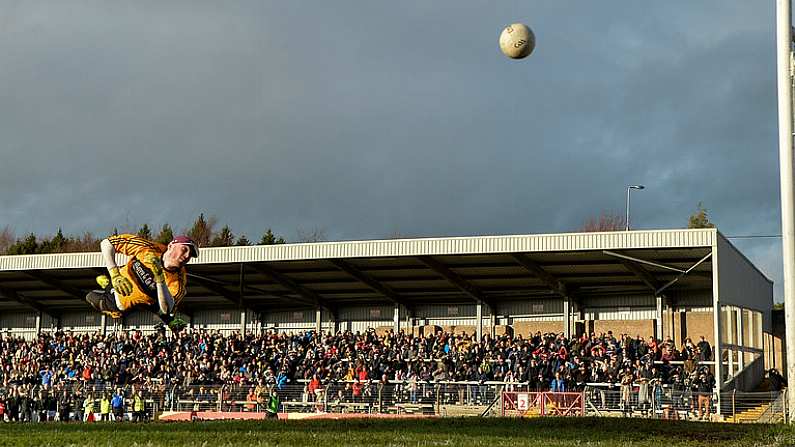 26 November 2017; Shane Murphy of Dr. Crokes makes a save from a shot by Luke Connolly of Nemo Rangers during the AIB Munster GAA Football Senior Club Championship Final match between Dr. Crokes and Nemo Rangers at Pairc Ui Rinn in Cork. Photo by Eoin Noonan/Sportsfile