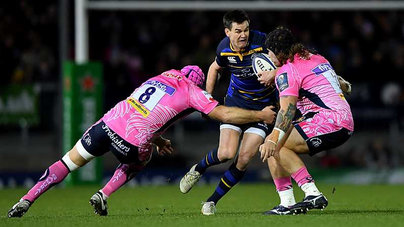 10 December 2017; Jonathan Sexton of Leinster in action against Thomas Waldrom, left, and Harry Williams of Exeter Chiefs during the European Rugby Champions Cup Pool 3 Round 3 match between Exeter Chiefs and Leinster at Sandy Park in Exeter, England. Photo by Brendan Moran/Sportsfile