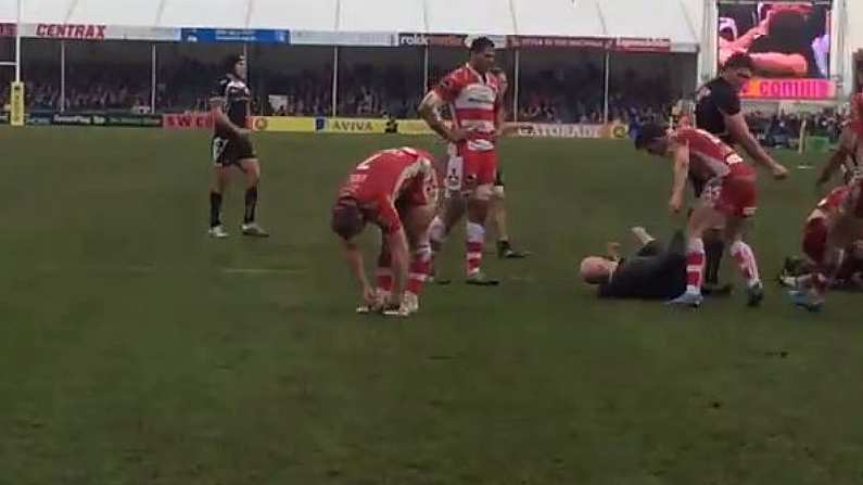 Video: Freddie Burns Goes WWE On Aviva Premiership Pitch Invader