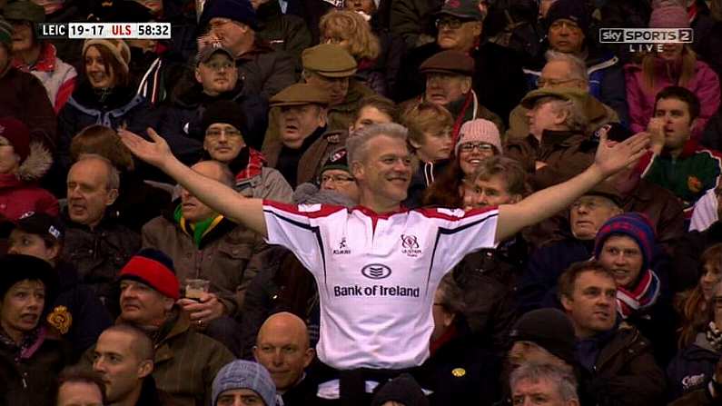 GIF: Ruan Pienaar Scores Try, Ulster Fan Celebrates In Front Of Leicester Fans