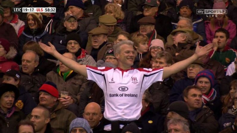 GIF: Ruan Pienaar Scores Try, Ulster Fan Celebrates In Front Of Leicester Fans