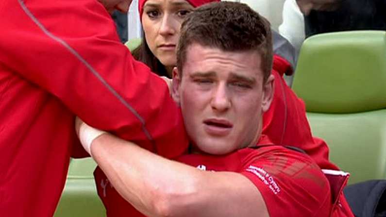 Scott Williams Puts In Huge Hit On Brian O&#039;Driscoll, Scott Williams Leaves Game Injured