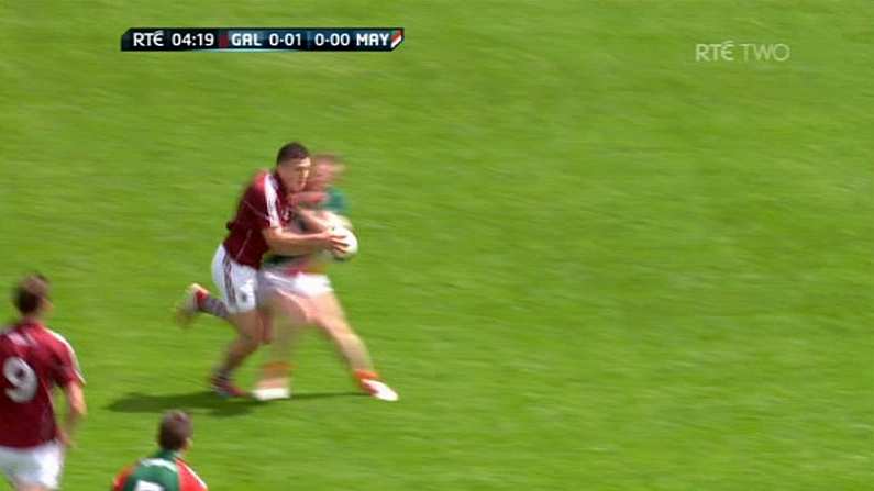 GIF: Mayo's Colm Boyle Floors Galway's Damien Comer With A Big Hit