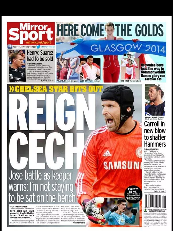 Mirror Football - This morning's Sunday Mirror back page