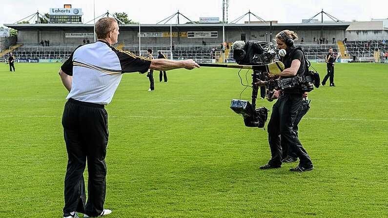 7 June 2014; Sky Sports TV cameras film Kilkenny's Henry Shefflin during the warm-up ahead of the game. Leinster GAA Hurling Senior Championship, Quarter-Final, Kilkenny v Offaly, Nowlan Park, Kilkenny. Picture credit: Brendan Moran / SPORTSFILE