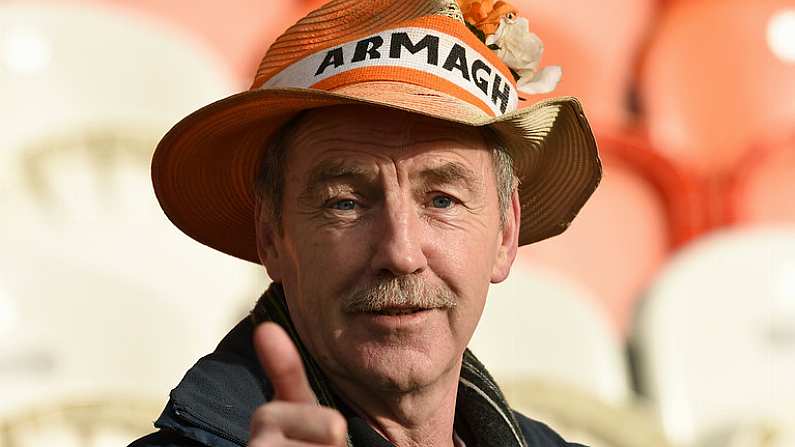 5 March 2017; Armagh fan Jim Martin from Lugan during the Allianz Football League Division 3 Round 4 match between Armagh and Offaly held at the Athletic grounds, in Armagh. Photo by Philip Fitzpatrick/Sportsfile