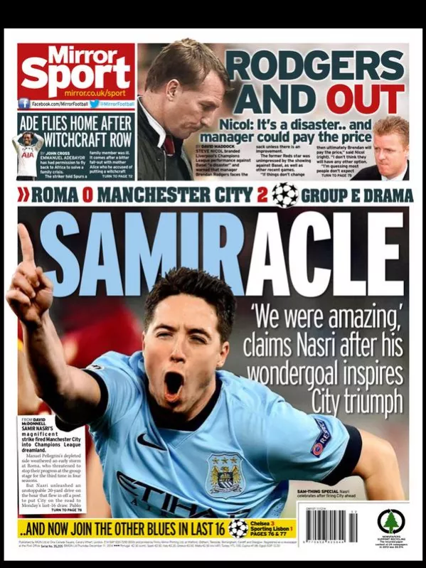 Mirror Football - This morning's Sunday Mirror back page