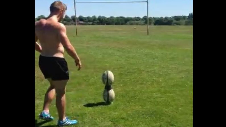 Rugby Player Makes Both A Conversion And Drop-Goal In One Amazing Rugby Trick Shot