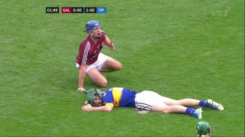 GIF: Tipp's Cathal Barrett KO'd After Collision With Galway's Johnny Coen