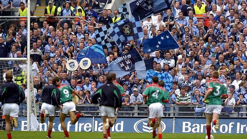 27 August 2006;  Mayo players run down to warm up at the Hill 16 end. Bank of Ireland All-Ireland Senior Football Championship Semi-Final, Dublin v Mayo, Croke Park, Dublin. Picture credit; Damien Eagers / SPORTSFILE