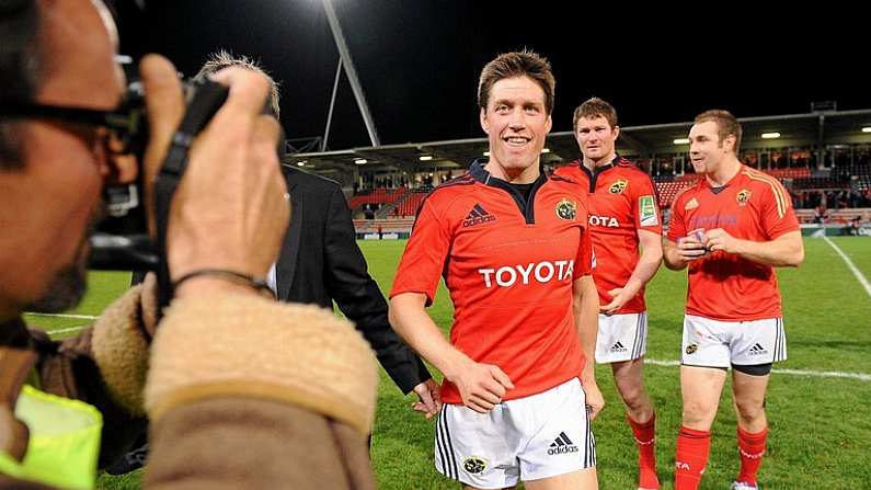 19 November 2011; Ronan O'Gara, Munster, leaves the pitch at the end of the game after scoring a last minute drop-goal. Heineken Cup, Pool 1, Round 2, Castres Olympique v Munster, Stade Ernest Wallon, Toulouse, France. Picture credit: Diarmuid Greene / SPORTSFILE