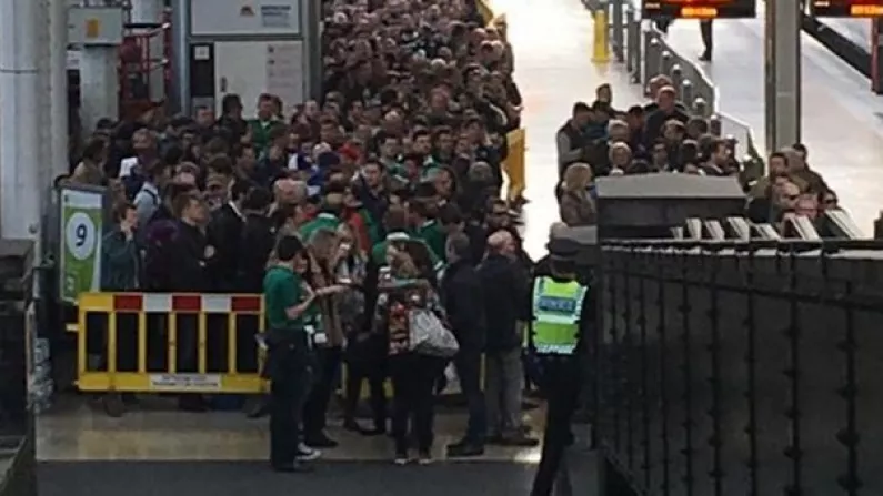 PICS: The Queue Of Irish Fans Boarding The Train To Cardiff Is Mammoth