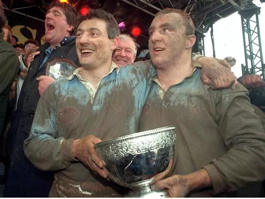 Keith Wood with Dan Larkin of Garryowen after winning AIL in April 1994