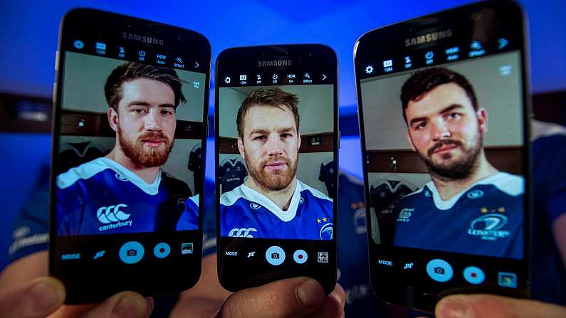 23 March 2016; Pictured at the launch of the SAMSUNG Shoot Like A Pro initiative are Leinster players, from left, Dominic Ryan, Sean O'Brien and Mick Kearney. SAMSUNG, official technology partner to Leinster Rugby, is offering budding photographers and Leinster fans a once in a lifetime chance to shoot behind the scenes at Leinster Rugby using the amazing new SAMSUNG Galaxy S7. By submitting their Leinster match-day pictures using the hashtag #S7BeyondTheGame, fans will have the opportunity to win a photography masterclass on how to capture stunning mobile photography on S7, led by Sportsfile, followed by a live practice shooting of a Leinster training session and a pitch-side pass to cover Leinster v Edinburgh as an official match-day photographer. For more information, see: https://www.facebook.com/SamsungIreland/. Picture credit: Stephen McCarthy / SPORTSFILE *** NO REPRODUCTION FEE ***