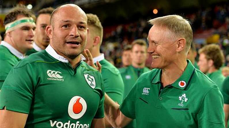 Joe Schmidt congratulates his captain Rory Best