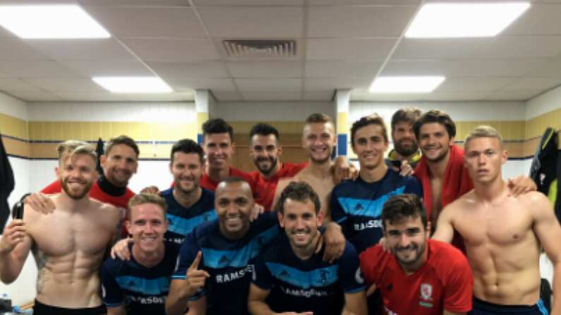 Middlesbrough's Adam Clayton Caught Showing His Balls.ie's In Dressing Room Victory Photo