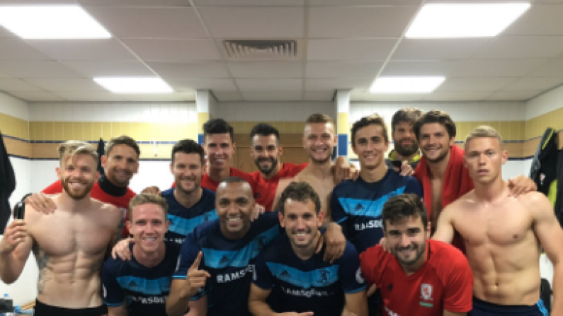 Middlesbrough's Adam Clayton Caught Showing His Balls.ie's In Dressing Room Victory Photo