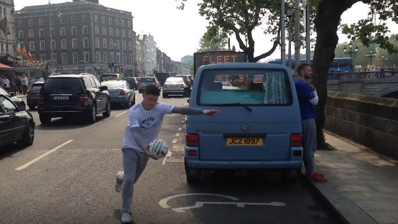 Scenes As Diarmuid Connolly Attempts 'The Liffey Kick' In Street GAA Challenge