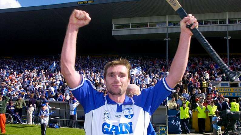 27 June 2004; Tony Browne, Waterford, celebrates victory over Cork. Guinness Munster Senior Hurling Championship Final, Cork v Waterford, Semple Stadium, Thurles, Co. Tipperary. Picture credit; Ray McManus / SPORTSFILE