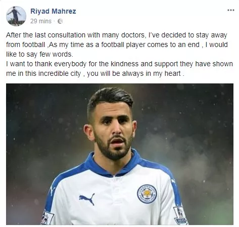 riyad mahrez retirement statement facebook