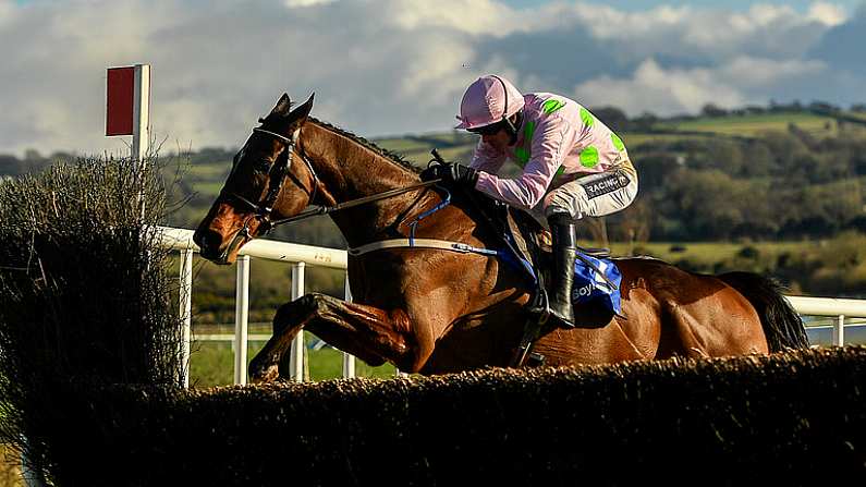 5 February 2017; Douvan with Ruby Walsh up, jump the last on their way to winning the BoyleSports Tied Cottage Steeplechase at Punchestown Racecourse in Naas, Co. Kildare. Photo by Ramsey Cardy/Sportsfile