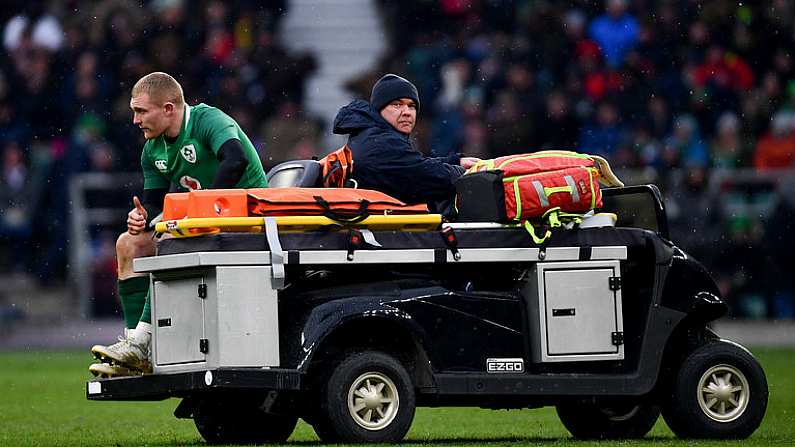 17 March 2018; Keith Earls of Ireland after picking up an injury during the NatWest Six Nations Rugby Championship match between England and Ireland at Twickenham Stadium in London, England. Photo by Ramsey Cardy/Sportsfile