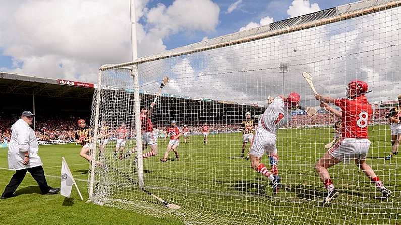 28 July 2013; Tommy Walsh, Kilkenny, left, looks on as Cork goalkeeper Anthony Nash saves his follow up shot from the initially saved penalty. GAA Hurling All-Ireland Senior Championship, Quarter-Final, Cork v Kilkenny, Semple Stadium, Thurles, Co. Tipperary. Picture credit: Ray McManus / SPORTSFILE