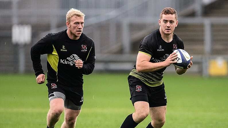 14 October 2016; Paddy Jackson, right, and Stuart Olding of Ulster during squad training at Kingspan Stadium in Ravenhill Park, Belfast. Photo by Oliver McVeigh/Sportsfile