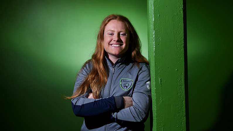 29 March 2018; Amber Barrett poses for a portrait after a Republic of Ireland WNT press conference at FAI HQ in Abbotstown, Dublin. Photo by Matt Browne/Sportsfile